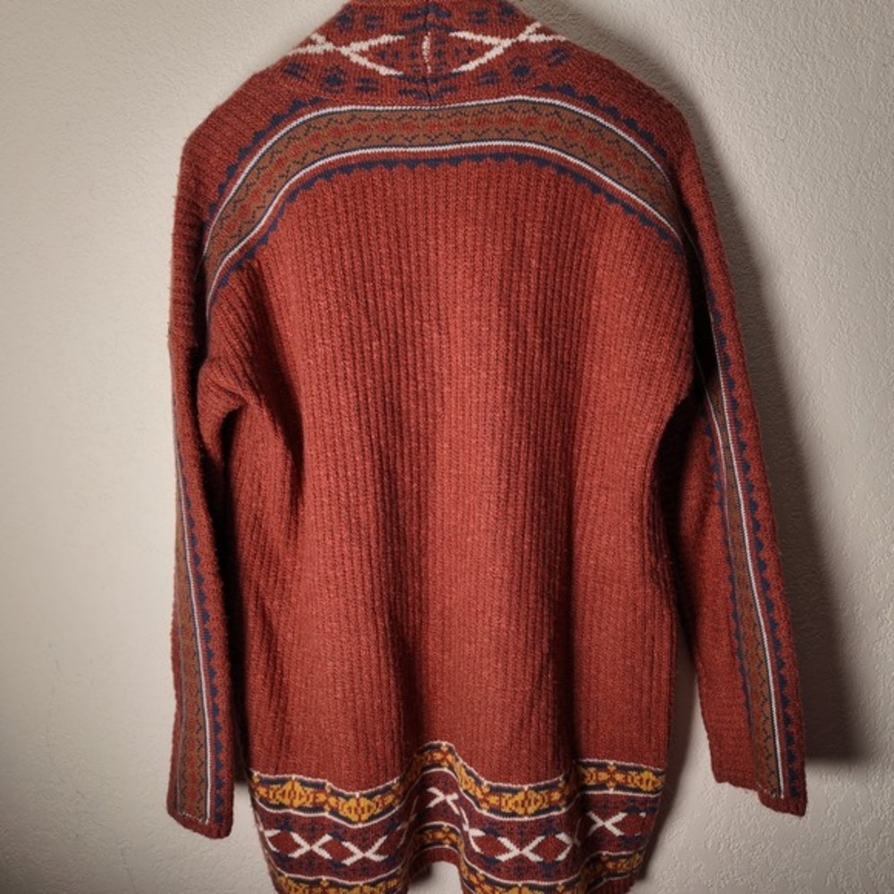 Lucky Brand Rust Aztec Southwest Boho Cardigan Sweater M - Picture 7 of 8